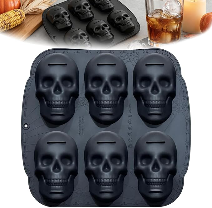 Skull Cake Pan,6-Cavity Pirate Skull Silicone Mold for Baking – Ideal for Halloween Treats & Birthday Parties - skull ashtray