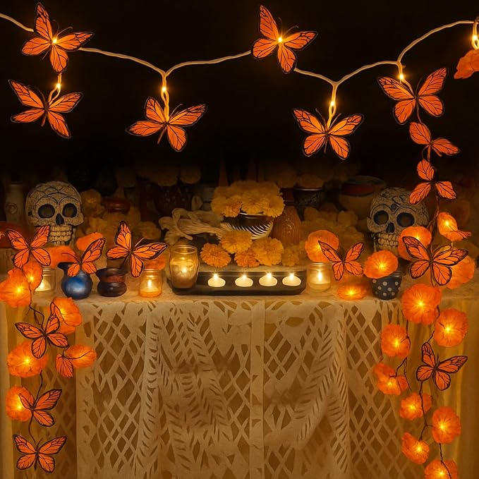 Glooglitter 3 Pack Butterfly String Lights 10 LED 5 ft Day of the Dead