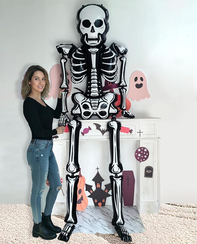 8.3FT Halloween Skeleton Balloons Life Size Full Body with Adjustable Joints for Halloween Pose, Jumbo Spooky Skull Indoor Party Decoration, Poseable Skeleton (Skeleton 8.3FT) - skull inflatable