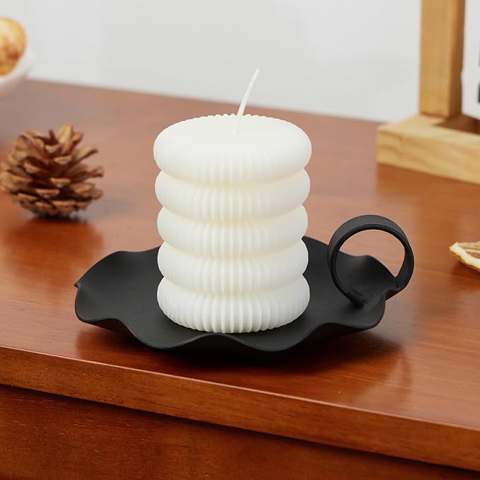 Candle Holders for Pillar Candles – 5.5" Overall Width Black Metal Holder with Plate, Fits Pillar Candles up to 3.3" in Diameter & Flameless, Modern Minimalist Candle Dish (Candles Not Included) - skull candle