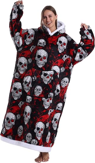 ZXIMU Blanket Hoodie, Wearable Blanket Extra Long Hoodie Blanket for Women Comfy Snugaies for women. - skull hoodie