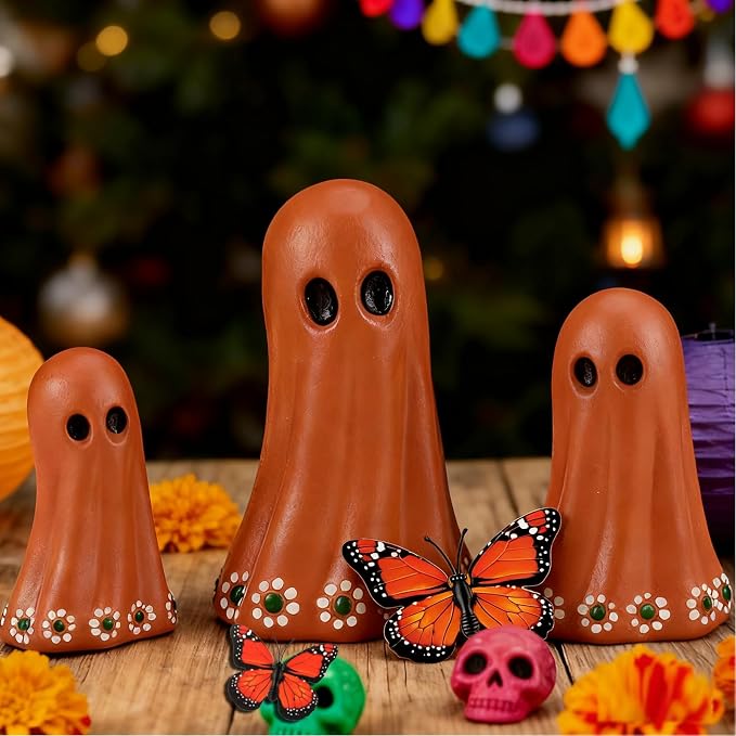 Geelin 3 Pcs Day of The Dead Decor Halloween Mexican Ghost Figurines - skull figurine
