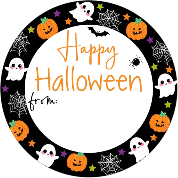 120Pcs Happy Halloween from Stickers, 2 Inch Round Self Adhesive Halloween Stickers Label for Envelope Seals Gift Bags - skull sticker