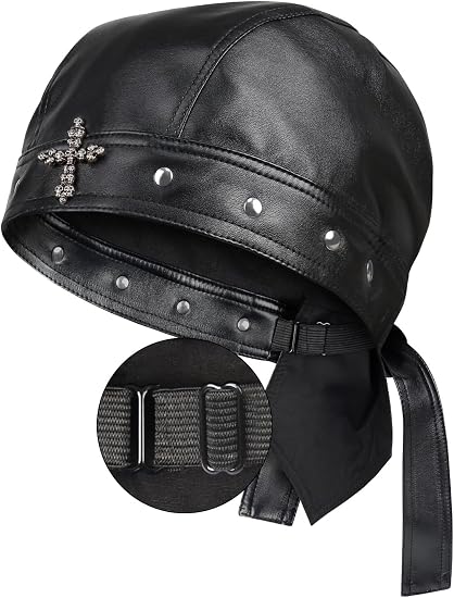 Biker Cap for Women Leather - Adjustable Motorcycle Skull Cap with Snug Fit, Stylish Biker Doo Rag Headwrap for Riding & Outdoor Activities - skull hat