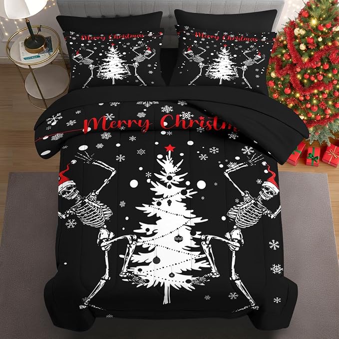 WeCozy Full Christmas Comforter Set with Sheets, 7 Pieces Funny Bedding - skull bedding