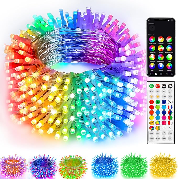 TW SHINE Smart Christmas Lights, 100 LED 33FT Color Changing Halloween String Lights Clear Wire with Remote & APP, Waterproof RGB Christmas Tree Light for Outdoor Indoor Decorations - string light