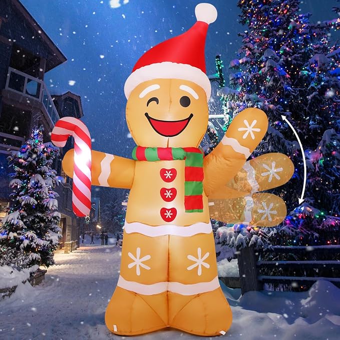 COMIN 7.8FT Christmas Inflatables Gingerbread Man Waving Hands Yard Decor - skull inflatable