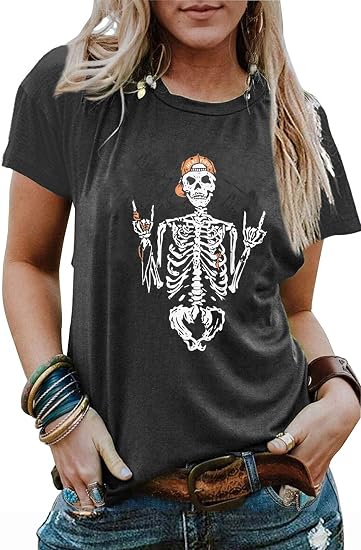Skull Shirts for Women Skeleton Vintage Graphic T Shirts Tops - skull tshirt