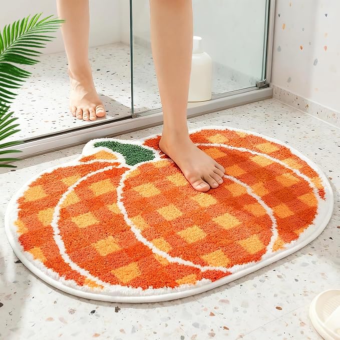 Fall Pumpkin Bathroom Rug, 24 X 18 INCH Halloween Bath Mat Decorative Washable Non Slip, Orange Cute Bathmat Thanksgiving Rug for Living Room BedroomHome Hotel Decor - skull toilet mat