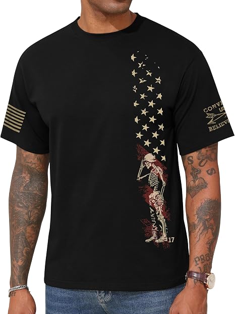 KESIHAN Mens USA American Flag Skull Patriotic Vintage Graphic Casual Tee - skull jacket