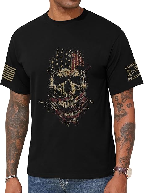 KESIHAN Mens USA American Flag Skull Patriotic Vintage Graphic Casual Tee - skull tshirt