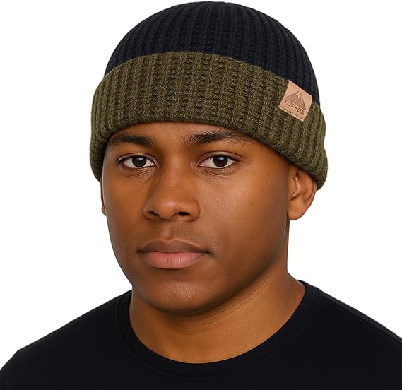 PolarWool™ L/XL/XXL Merino Wool Waffle Fisherman Beanie Watch Cap Dual-Layer 2 Styles Warm Winter Knit Hat for Men Women - skull watch
