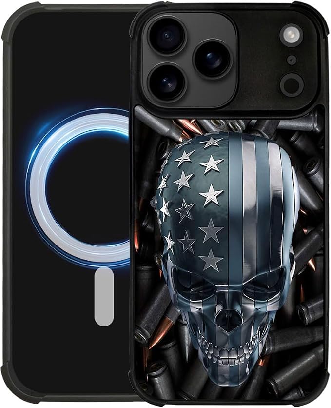 DJSOK Case for iPhone 18 Pro Max/iPhone 17 Pro Max,Compatible with MagSafe,Shockproof Rugged Cover Case,Bullet Skull Flag - Skull phone case