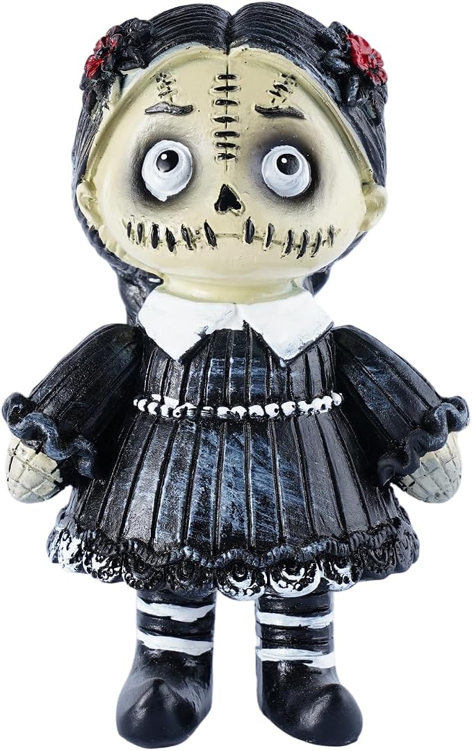 Goth Girl Creepy Doll Resin Voodoo Doll for Halloween Dolls Decor - skull figurine