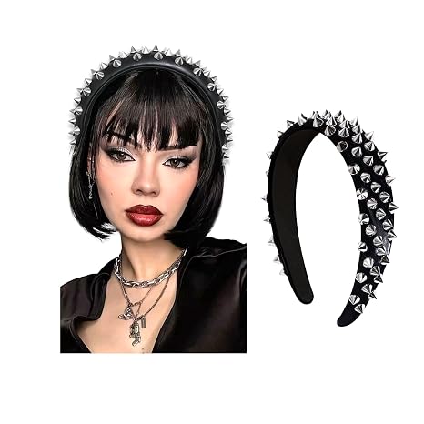 Black Spike Headband Punk Leather Studded Hair Band - skull headband