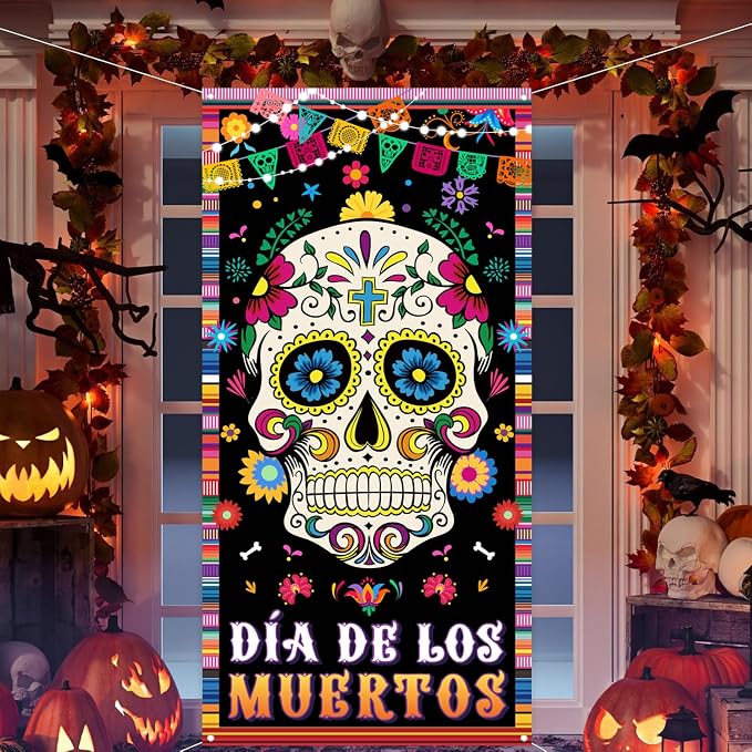 Day of the Dead Door Cover Dia De Los Muertos Door Banner, 72 x 35 Inches