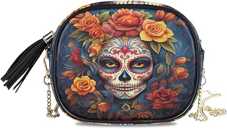 ALAZA Women's Dia Muertos Mexican Day Of The Dead Girl Sugar Skull PU Leather Crossbody Bag Shoulder Purse with Tassel - sugar skull handbags for sale