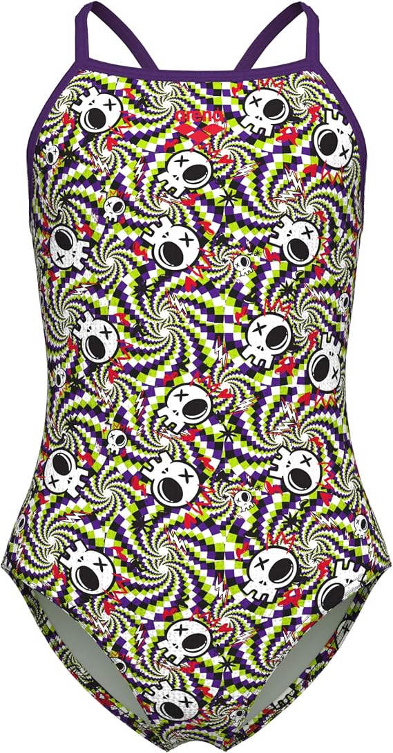 Arena Girls' Arena Girls’ Performance Fun Skulls Lightdrop Back Athletic One Piece Pool Swimsuit - skull swimsuit