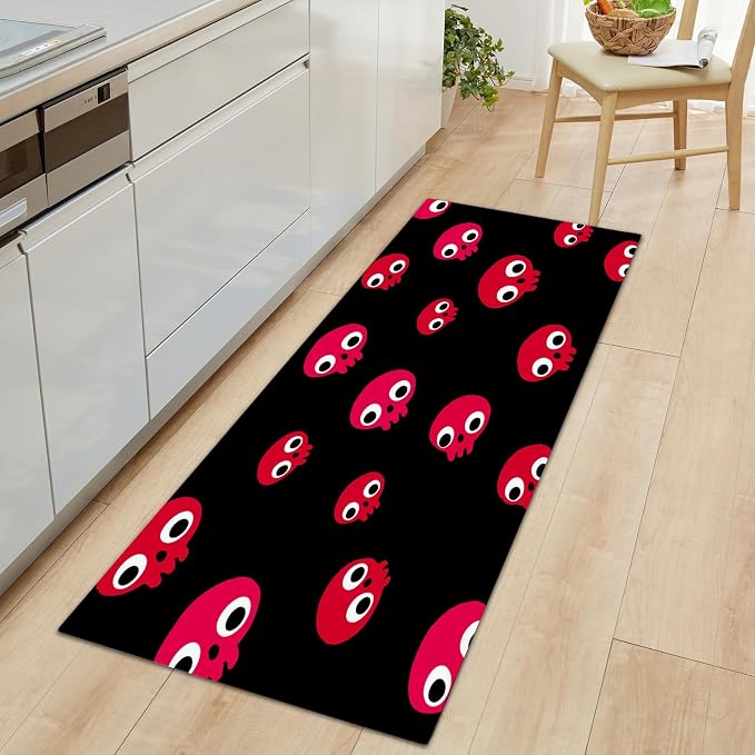 2 x 4 ft Rug Runners for Hallways Kitchen, Minimalist Skull Dots Runner Rug Non Slip Washable Cartoon Style Long Runner Carpet - Soft Carpet for Hallways Kitchen Bedroom Bathroom Entryway - skull carpet