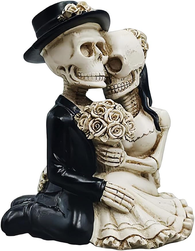 Halloween Decor, Gothic Decor Resin Skull Wedding Statues, Couple Embracing Ghost Figurines, Sculptures Table Centerpiece for Home, Indoor Decorations - skull figurine