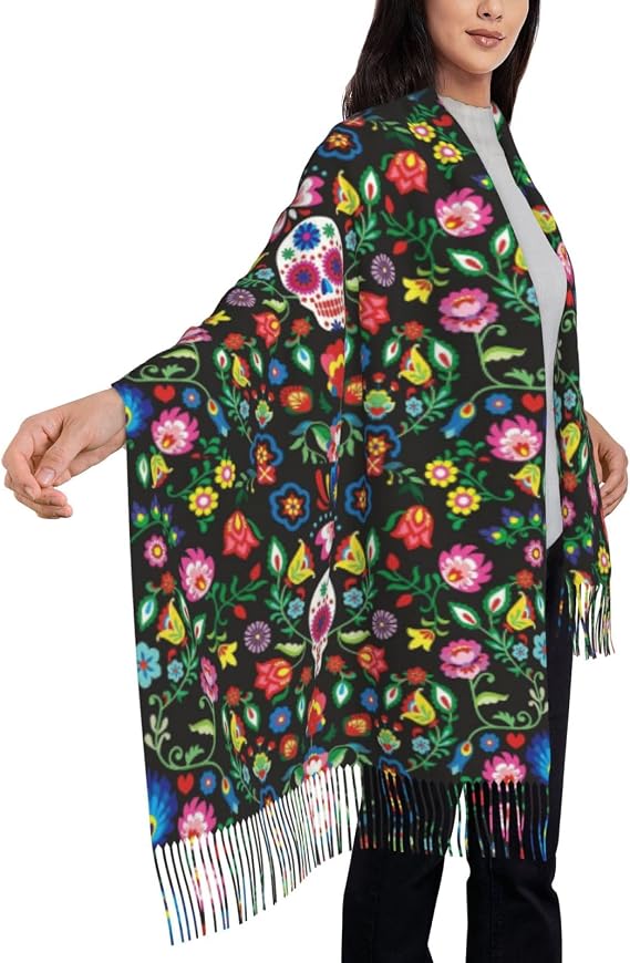 Fashion Shawls And Wraps For Women, Blanket Tassel Scarf, Chic Cape Soft Large Warm Wrap Gift For Spring Winter Fall - sugar skull dress
