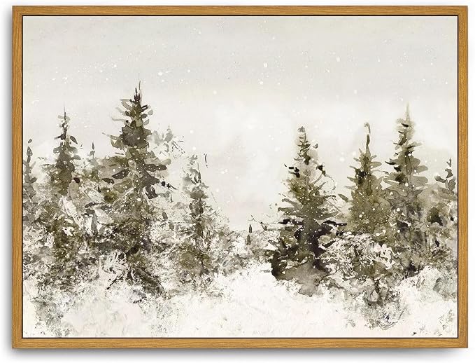 Roslynity Framed Canvas Wall Art Vintage Print Paintings Winter Forest Christmas Trees Landscape Nature Spruce Watercolor Xmas Retro Artwork for Home Living Room Bathroom Wall Decor (12"x16") - skull painting