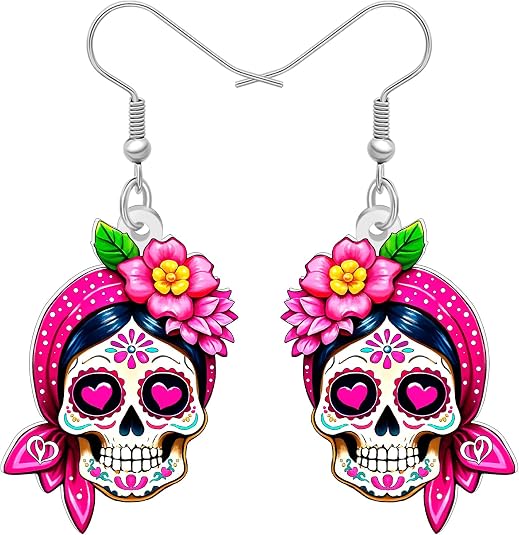 Acrylic Sugar Skull Earrings for Women - sugar skull makeup
