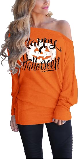 Lacozy Women's Off Shoulder Long Sleeve Oversized Pullover Sweater Knit Jumper Loose Tunic Tops - skull sweatshirts