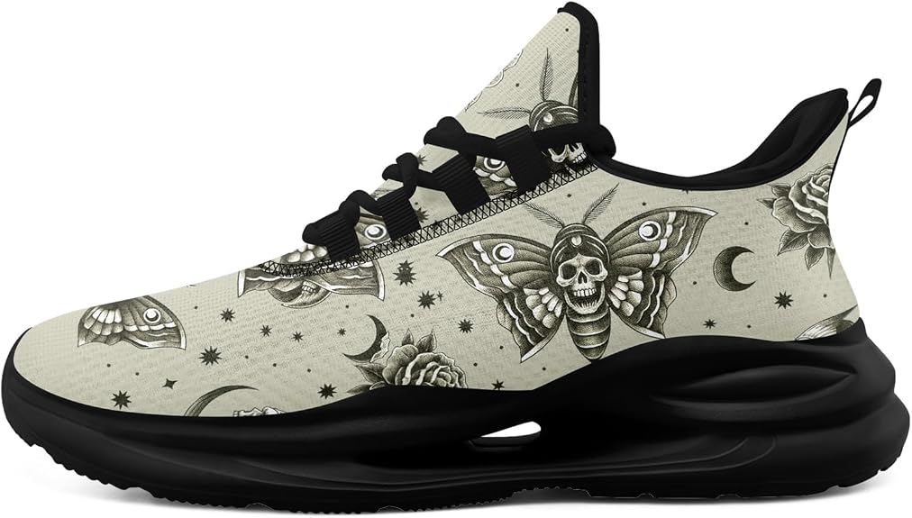Men's Gothic Skull Sneakers – Breathable Mesh Trail Running Shoes Casual & Sports Athletic Sneakers for Women - sugar skull boots