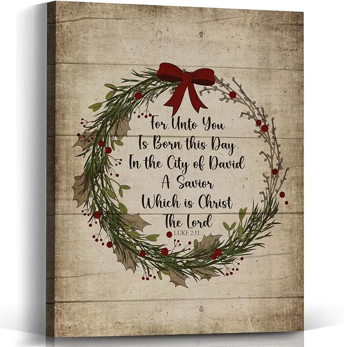 Voxitura Vintage Christian Christmas Wreath Bow Wall Art Canvas, Bible Verse Luke Wall Decor for Prayer Room Holiday, Scripture Winter Paintings Pictures Prints Framed for Bedroom Church 12x15in - skull wall art