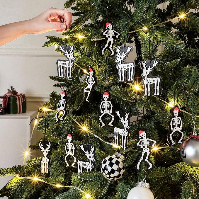 24 Pcs Gothic Skeleton Christmas Ornaments 4'' Spooky Skeleton Tree Decor - sugar skull ornament