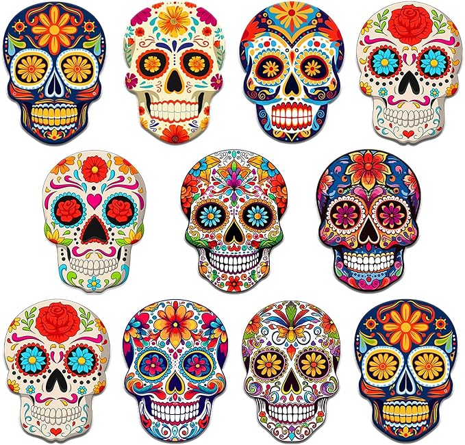 36PCS Day of The Dead Brooch Pins, Acrylic Sugar Skull Label Pins - sugar skull costume