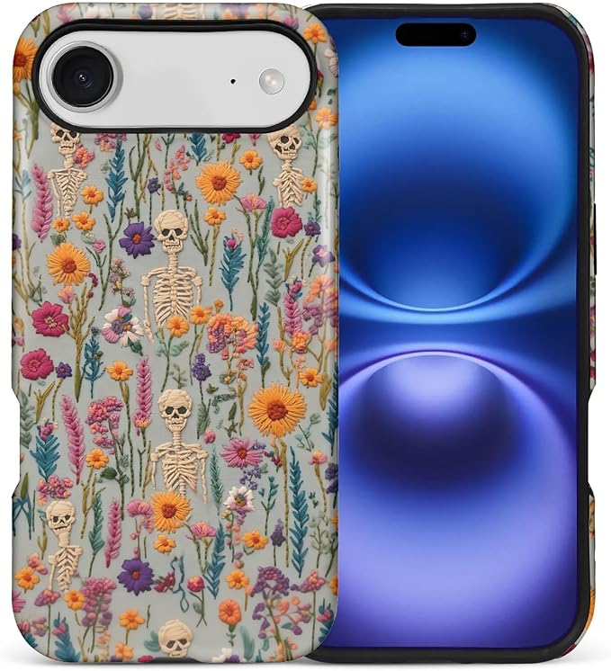 Case for iPhone 17 Air,Knitted Skull Flower Pattern Exquisitely Pattern Double Protective Phone Cover Cases Soft Silicone for iPhone 17 Air - Skull phone case