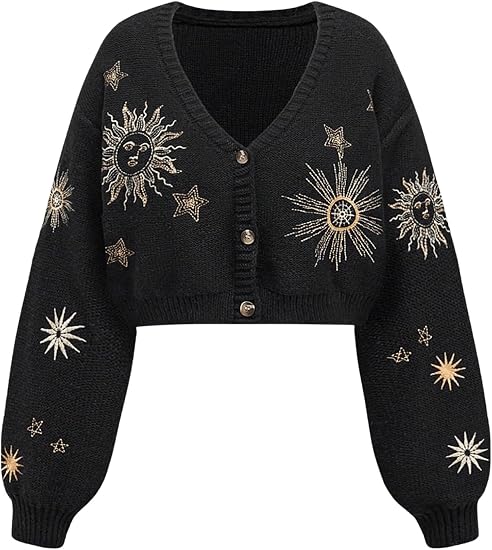 BEAUDRM Women's Cropped Cardigan Sweater Cottagecore Whimsic Gothic Clothes - skull jacket
