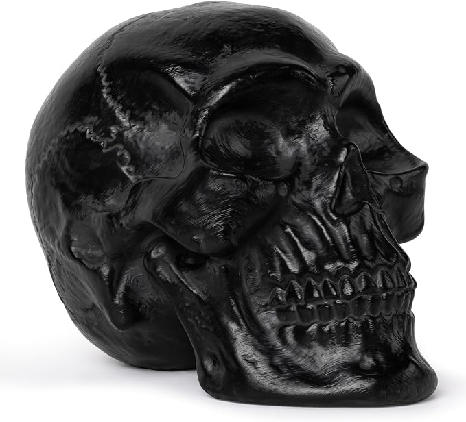 Resin Skull Statue, Human Head Model for Home Decoration, Halloween Statue, Skull Model for Bookshelf Desktop Home Decor (Black) - skull figurine