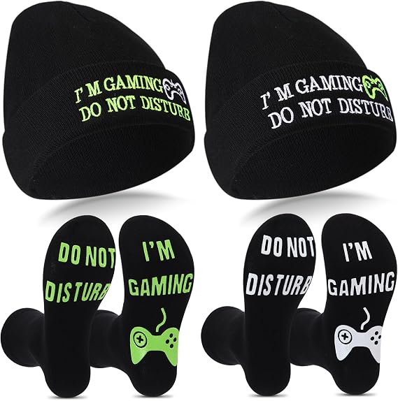 SATINIOR 4 Pcs I'm Gaming Socks Beanie Hats Novelty Gifts - sugar skull costume