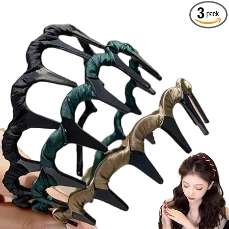 Satasiam 3Pack Vintage High Cranium Artificial Hairband, Retro High Skull Headband for Women's Hair, Non-Slip HairBand with Teeth, Vintage Elegant Hair Accessories for Wedding Party (Simple, One Size) - skull headband