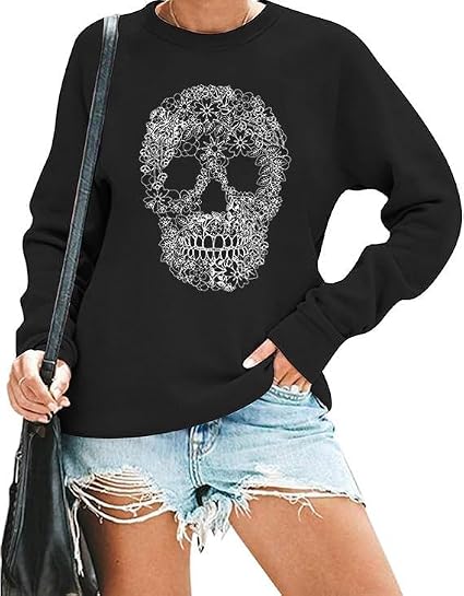 Halloween Shirt for Women Sanderson Sisters Witch Graphic Shirt Long Sleeve Skull Fall Pullover - skull sweatshirts