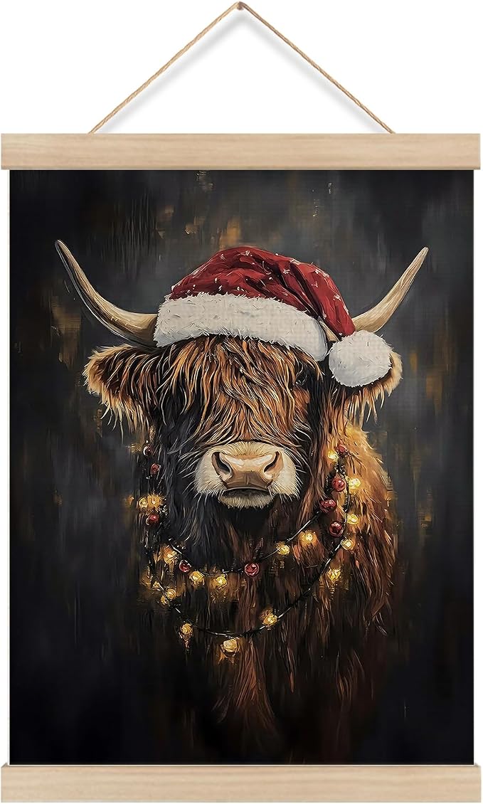 KRHFG Moody Christmas Highland Cow Wall Art Poster Framed, Farmhouse Christmas Decor, Funny Highland Cow Farm Animal Hanging Canvas Prints Wall Decor for Home Bedroom Living Room, 12x16 Inch - skull wall art