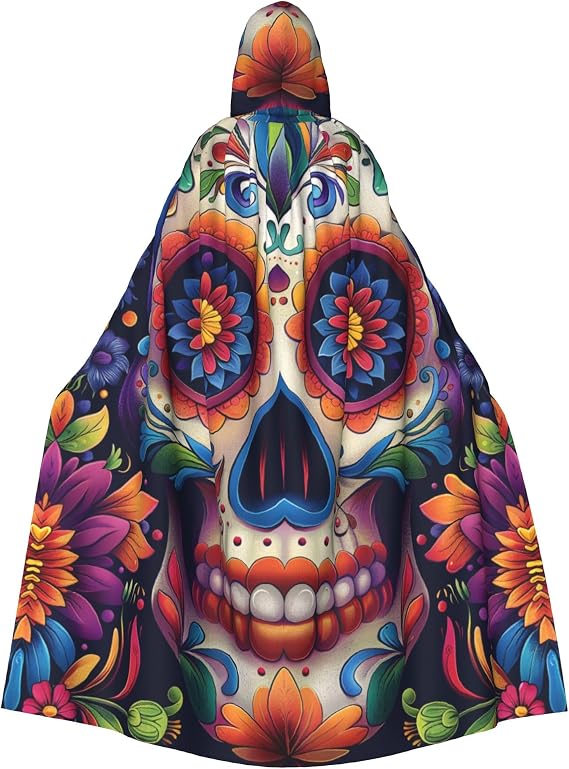 Gothic Sugar Skull Halloween Hooded Robe Cloak Christmas Holiday Party Hoodies Cape Cosplay Costumes (Unisex) - sugar skull makeup