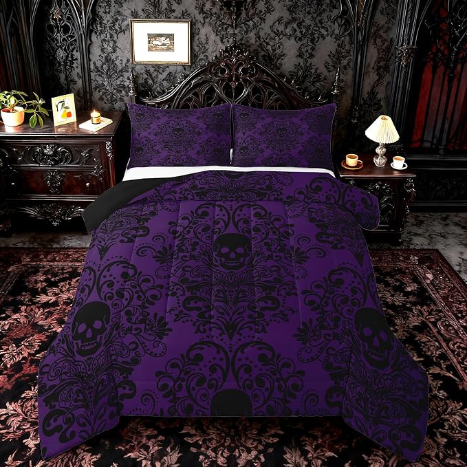 Feelyou Gothic Skull Comforter Set Queen Size Bedding Set