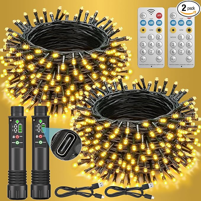 Rechargeable String Lights, 2-Pack Rechargeable Fairy Lights with Remote - string light