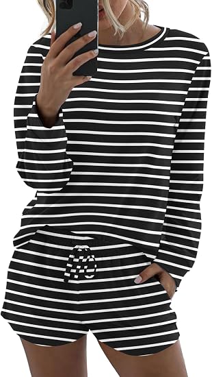 Ekouaer Womens Pajama Sets Long Sleeve Top and Shorts Lounge Set Sleepwear - skull pajamas