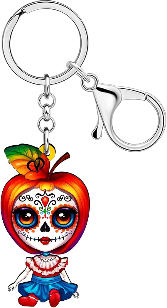 WEVENI Acrylic Voodoo Doll Keychain Halloween Key Chain Accessories Creepy Dolls Wicked Gifts for Women Girls Purse Bag Charm - skull backpack