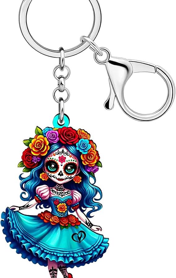 WEVENI Acrylic Voodoo Doll Keychain Halloween Key Chain Accessories Creepy Dolls Wicked Gifts for Women Girls Purse Bag Charm - sugar skull handbags for sale