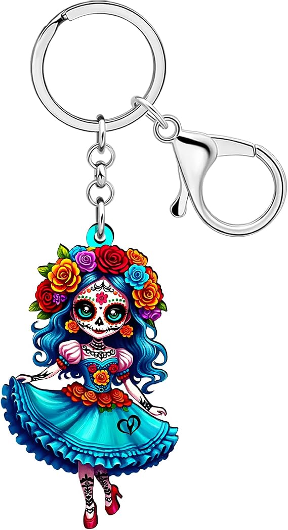 WEVENI Acrylic Voodoo Doll Keychain Halloween Key Chain Accessories Creepy Dolls Wicked Gifts for Women Girls Purse Bag Charm