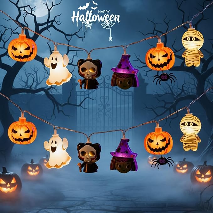 Halloween String Lights, 10Ft 20LED Fall Fairy Lights Skull String Lights - string light