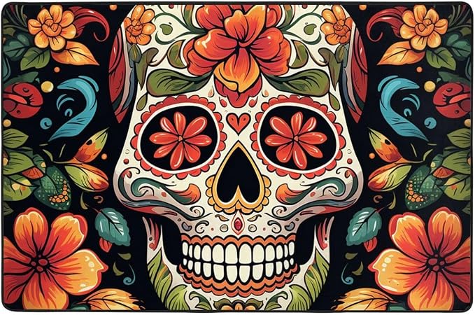 Colorful Sugar Skull Modern Area Rug 2x3 Ft, Ultra Soft Washable Throw Rugs Short Plush Non Slip Floor Mats Indoor Floor Stain Resistant Carpets for Living Room Bedroom Office Dorm Home Decor - skull carpet