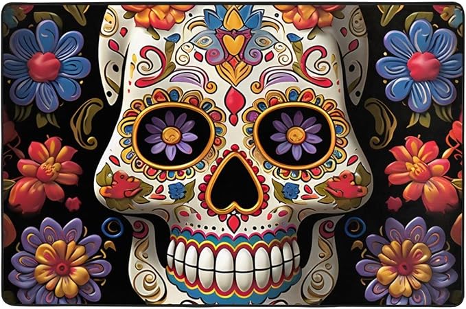 Sugar Skulls Modern Area Rug 2x3 Ft, Ultra Soft Washable Throw Rugs Short Plush Non Slip Floor Mats Indoor Floor Stain Resistant Carpets for Living Room Bedroom Office Dorm Home Decor - skull carpet