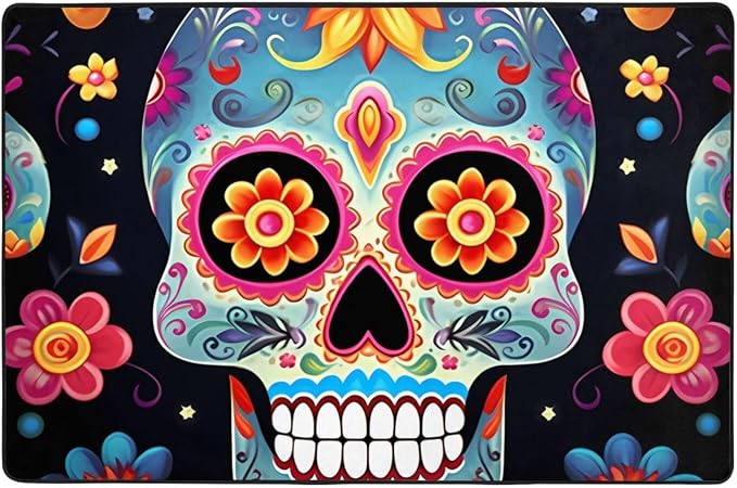 Sugar Skulls Modern Area Rug 2x3 Ft, Ultra Soft Washable Throw Rugs Short Plush Non Slip Floor Mats Indoor Floor Stain Resistant Carpets for Living Room Bedroom Office Dorm Home Decor - skull carpet